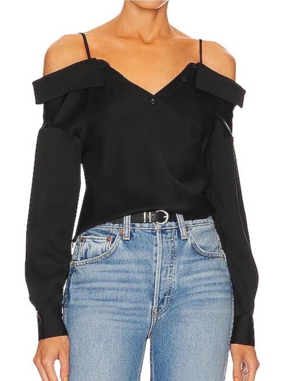 Simkhai Adjustable Shoulder Haley Blouse in Black